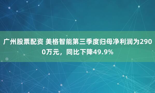 广州股票配资 美格智能第三季度归母净利润为2900万元,同比下降49.9%